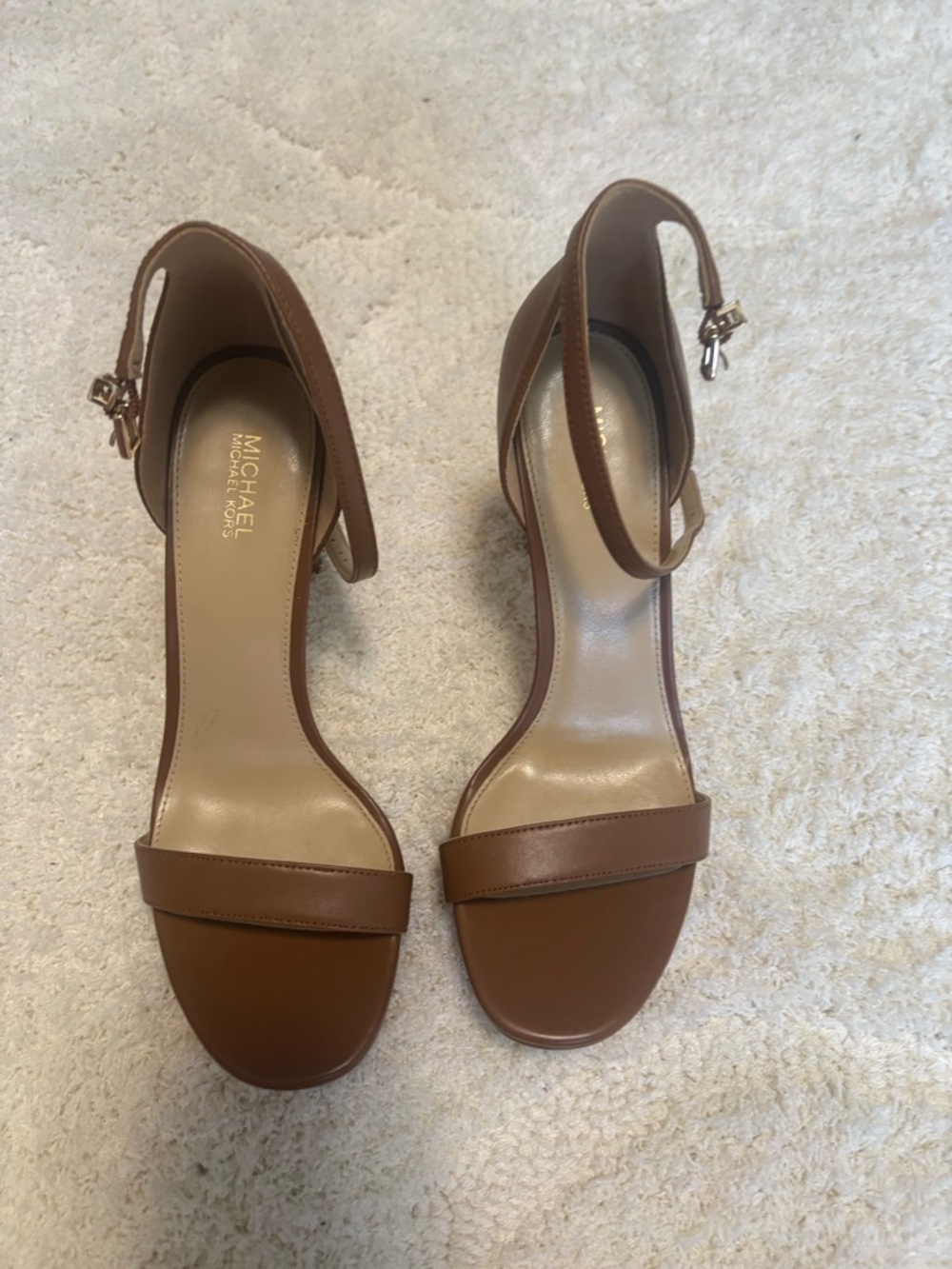 Michael Kors Tan Brown Leather Open-Toe Ankle-Strap Heels - Picture 6 of 10